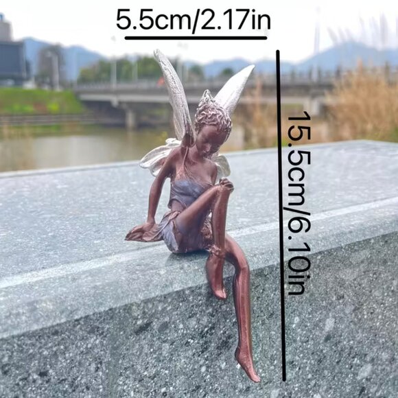 Elf Sitting Resin Figurine Silvery Wings & Curls in Her Hair Bronze *Last one* - Picture 3 of 5